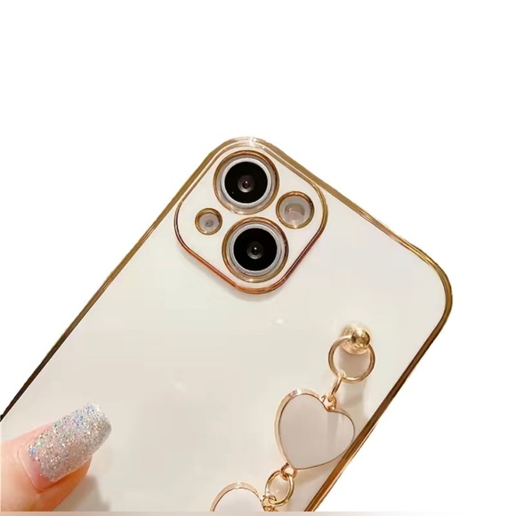 iPhone 13 White & Gold Jelly Case w/ Heart Chain NWT - Picture 2 of 2